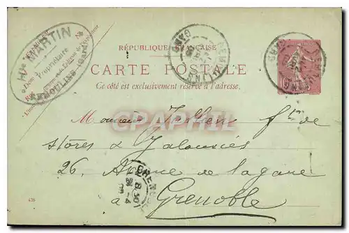 Entier Postal Semeuse 10c lignee Jullien Frere *grejible 1903