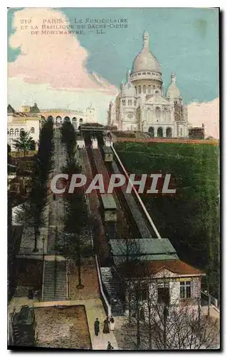 Cartes postales Paris le Funiculaire et la Basilique du Sacre Coeur de Montmartre