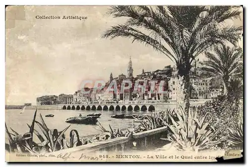 Cartes postales Collection Artistique Menton la Ville et le Quai entre les