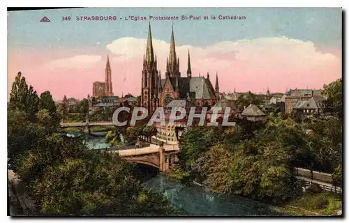 Ansichtskarte AK Strasbourg L'Eglise Protestante St Paul et la Cathedrale