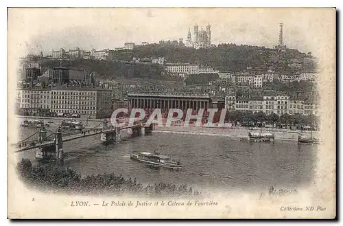 Cartes postales Lyon Le Palais de Justice et le Coteau de Fourviere Bateau