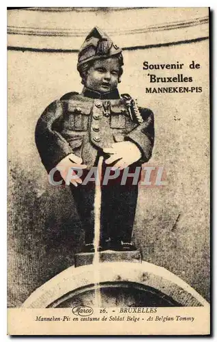 Ansichtskarte AK Souvenir de Bruxelles Manneken Pis en costume de Soldat Belge