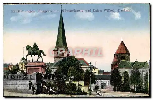 Ansichtskarte AK Essen Rhr Burgplatz mit Munsterkirche und kaiser Wilhelm Denkmal