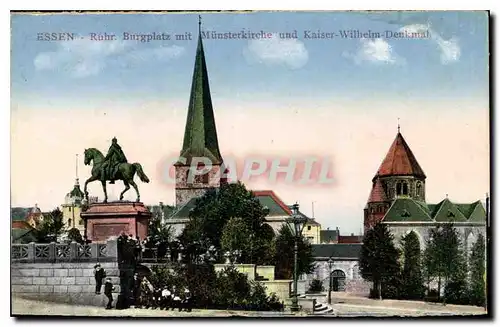 Cartes postales Essen Rhr Burgplatz mit Munsterkirche und kaiser Wilhelm Denkmal