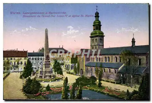 Cartes postales Worms Monument du Grand Duc Louis IV et eglise St Martin