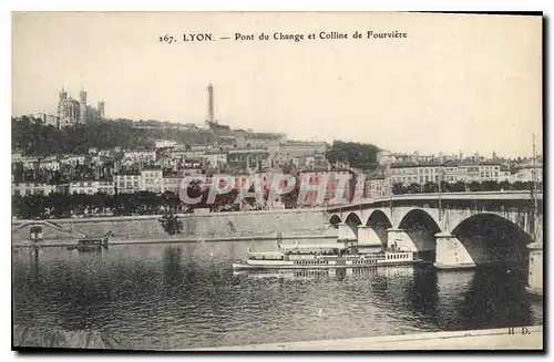 Cartes postales Lyon Pont du Change et Colline de Fourviere Bateau