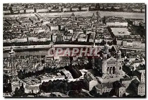 Moderne Karte Lyon vue aerienne Basilique de Fourviere la Tour metalligue et le centre de la Ville