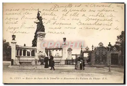 Cartes postales Lyon entree du Parc de la Tete d'or et Monument des Enfants du Rhone
