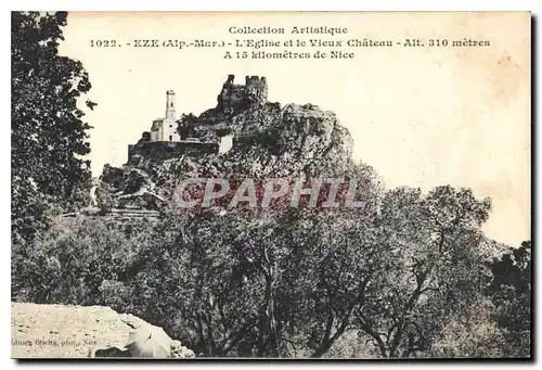 Cartes postales Eze Alp Mer l'eglise et le Vieux Chateau a 15 kilometres de Nice