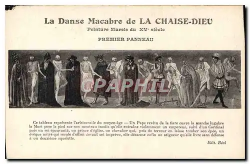 Ansichtskarte AK La Danse Macabre de la Chaise Dieu Peinture Murale du XV siecle Premier Panneau Mort