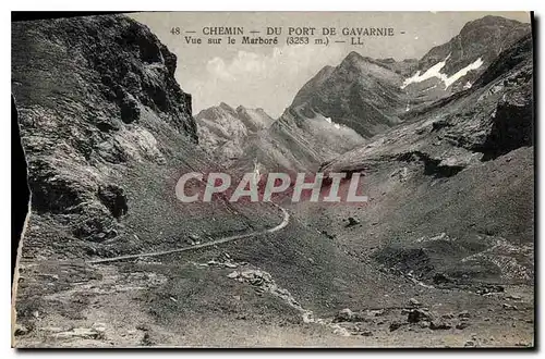 Cartes postales Chemin du Port de Gavarnie vue sur le Marbore