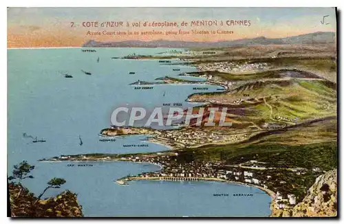 Cartes postales Cote d'Azur a vol d'aeroplane de Menton a Cannes