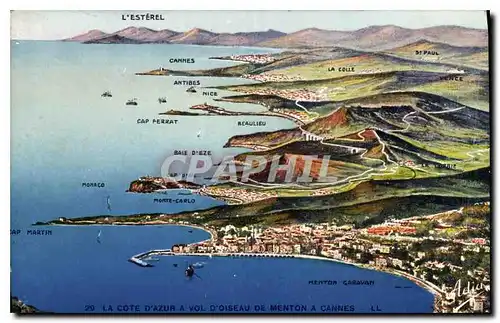 Cartes postales La Cote d'Azur a vol d'Oiseau de Menton a Cannes