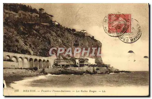 Cartes postales Menton Frontiere Franco Italienne Les Roches rouges