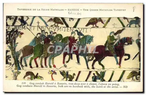 Ansichtskarte AK Tapisserie de la Reine Mathilde Bayeux Guy conduit Harold a Beaurin tous deux sont a cheval l'oi