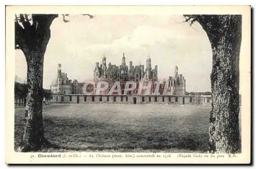 Cartes postales Chambord L et Ch Le Chateau mon hist commence en 1526 facade sud vu du parc