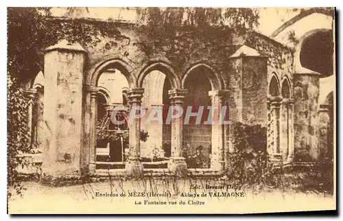 Cartes postales Environs de Meze Herault Abbaye de Valmagne La Fontaine vue du Cloitre