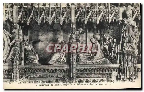 Cartes postales Cathedrale de Chartres Fragment au Tour du Choeur XVI siecle Sommeil de Saint Joseph Adoration d