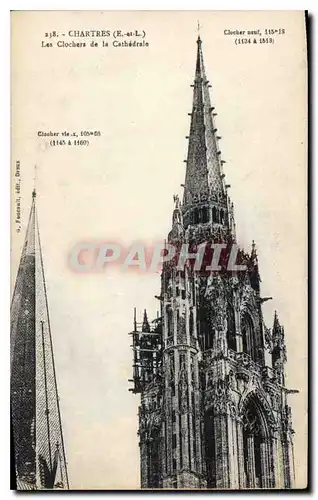 Cartes postales Chartres E et L les Clochers de la Cathedrale