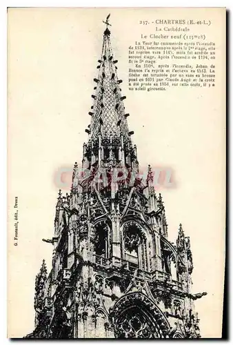 Cartes postales Chartres E et L La Cathedrale le Clocher neuf