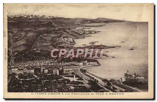 Cartes postales Cote d'Azur a vol d'aeroplane de Nice a Menton