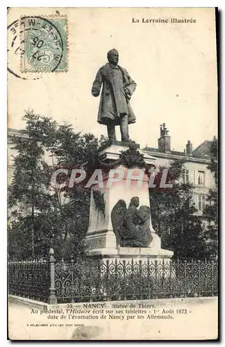 Cartes postales La Lorraine illustree Nancy Statue de Thiers au piedestal l'Histoire ecrit sur ses tablettes 1er