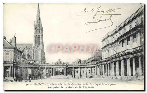 Cartes postales Nancy L'Hemicycle de la Carriere et la Basilique Saint Epvre vue prise de l'entree de la Pepinie