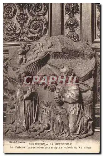 Cartes postales Chambery la Metropole Nativite bas relief en bois sculpte et colorie du XV siecle