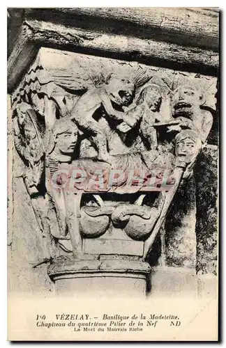 Cartes postales Vezelay Basilique de la Madeleine Chapiteau du Quatrieme Pilier de la Nef la Mort du Mauvais Ric