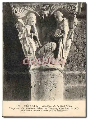 Cartes postales Veselay Basilique de la Madeleine Chapiteau du deuxteme Pilier du Narthex Cote Sud