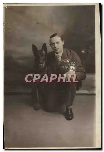 CARTE PHOTO Homme Chien