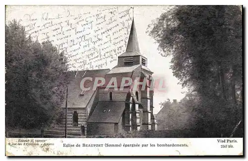 Cartes postales Eglise de Beaufort Somme epargnee par les bombardements