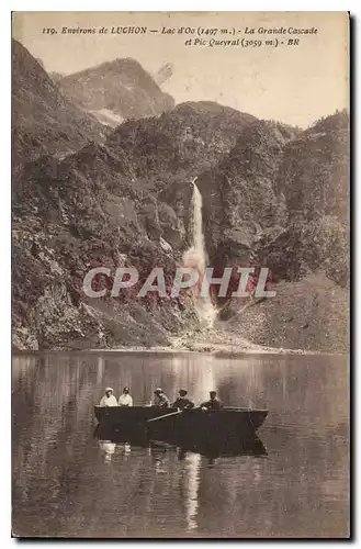 Ansichtskarte AK Environs de Luchon Lac d'Oo La Grande Cascade et Pic Queyrat Bateau