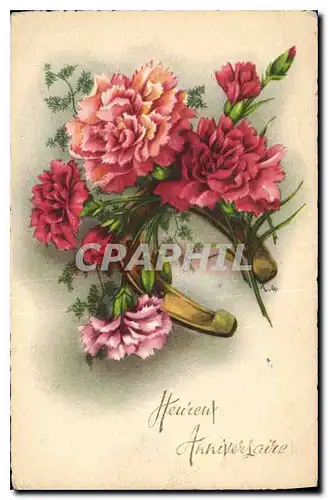 Cartes postales Heureux Anniversaire Fleurs Fer a cheval