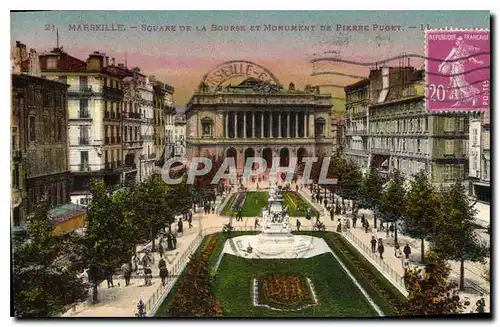 Cartes postales Marseille Square de la Bourse et Monument de Pierre Puget