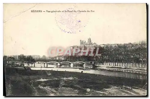 Cartes postales Beziers vue generale et le Pont du Chemin de Fer