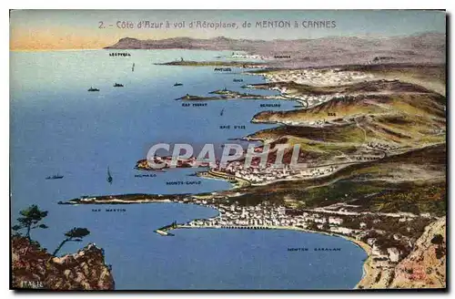 Cartes postales Cote d'Azur a vol d'Aeroplane de Menton a Cannes