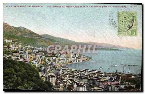 Cartes postales Principaute de Monaco Vue generale de Monte Carlo et de la Condamie prise de l'Observatoire