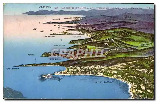 Cartes postales La Cote d'Azur a vol d'Oiseau de Menton a Cannes