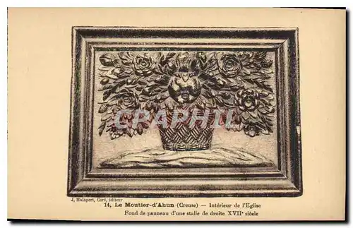 Cartes postales Le Moutier d'Ahun Creuse Interieur de l'Eglise Fond de Panneau d'une stalle de droite