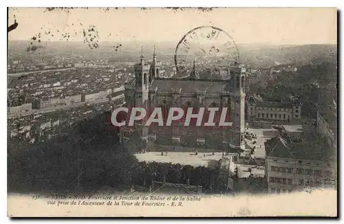 Cartes postales Lyon N D Fourviere et Jonction du Rhone et de la Saone vue prise de l'Ascenseur de la Tour de Fo