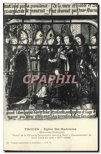 Cartes postales Troyes Eglise Ste Madeleine Vitrail de la Chapelle Saint Louis Couronnement de Saint Louis en 12