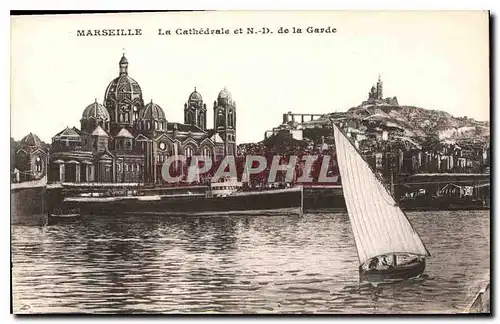 Cartes postales Marseille la Cathedrale et N D de la Garde Bateaux