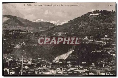 Cartes postales Nice vue vers l'Observatoire et la Chaine des Alpes