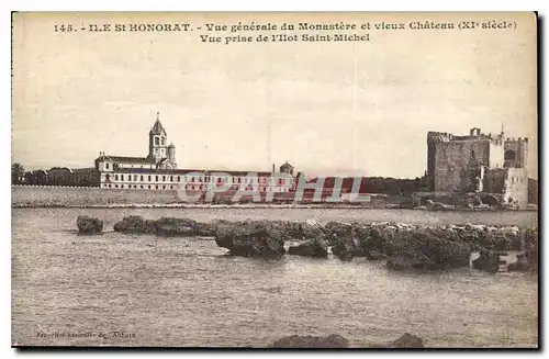 Cartes postales Ile St Honorat vue generale du Monastere et Vieux Chateau XI siecle vue prise de l'Ilot Saint Mi