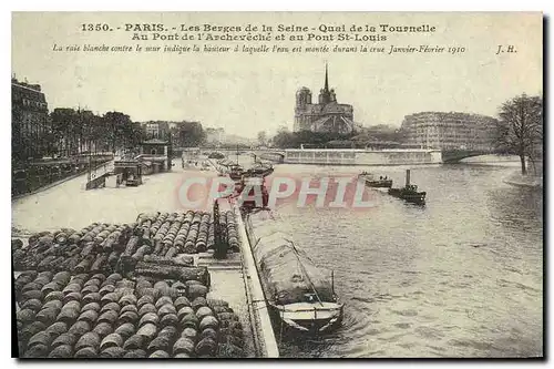 REPRO Paris Les Berges de la Seine Quai de la Tournelle Au Pont de l'Archeveche et au Pont St Louis