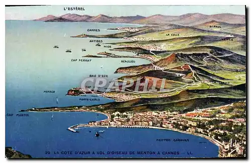 Cartes postales La Cote d'Azur a vol d'oiseau de Menton a Cannes