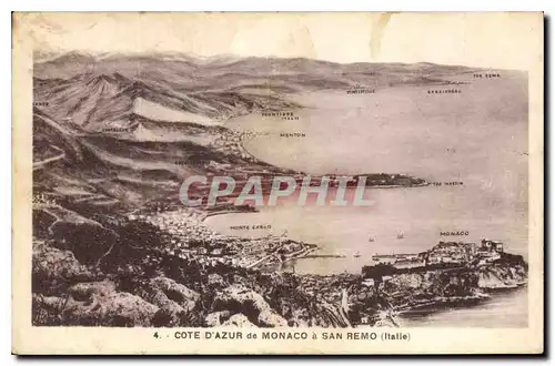 Cartes postales Cote d'Azur de Monaco a San Remo Italie