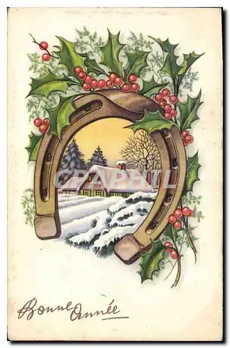 Cartes postales Bonne Annee Fleurs Fer a cheval