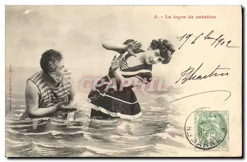 Cartes postales La lecon de natation Femme